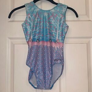 Quatro Gymnastics Leotard Girls Size CLA Winter Penguin Snowman Blue Pink Tank‎